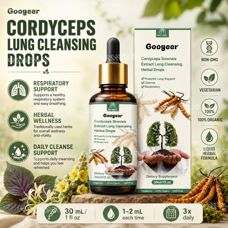 Herbal Wellness Water - グーガーコーディセプスドロップスハーバルリキッドサプリメント呼吸器系の健康サポート無添加ベジタリアン非遺伝子組み換え成人用30ml 1液量オンス